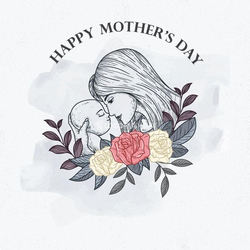 母子简笔插画海报,AI源文件-LOGO标兵-专业设计平台-海量素材资源