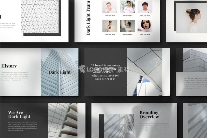 商务创意设计PPT模板黑灰系36P-LOGO标兵-专业设计平台-海量素材资源