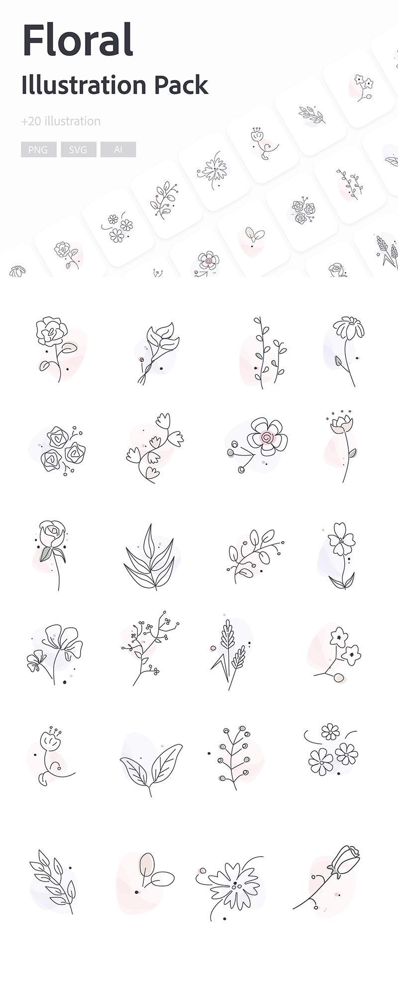 20+花卉简笔插图，AI XD源文件 - LOGO标兵-专业设计平台-海量素材资源-LOGO标兵-专业设计平台-海量素材资源