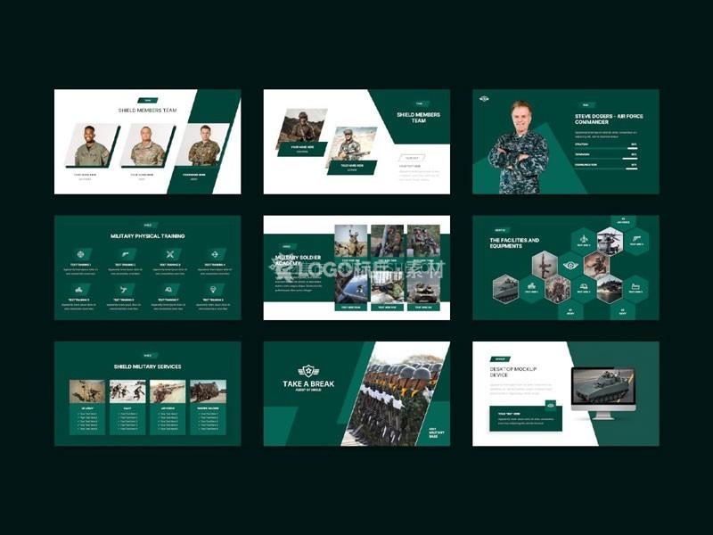 军队军事拓展PPT模板绿色系-LOGO标兵-专业设计平台-海量素材资源