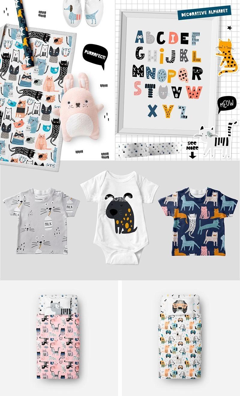 图片[2]-卡通猫狗插图无缝图案AI矢量素材 - LOGO标兵-专业设计平台-海量素材资源-LOGO标兵-专业设计平台-海量素材资源