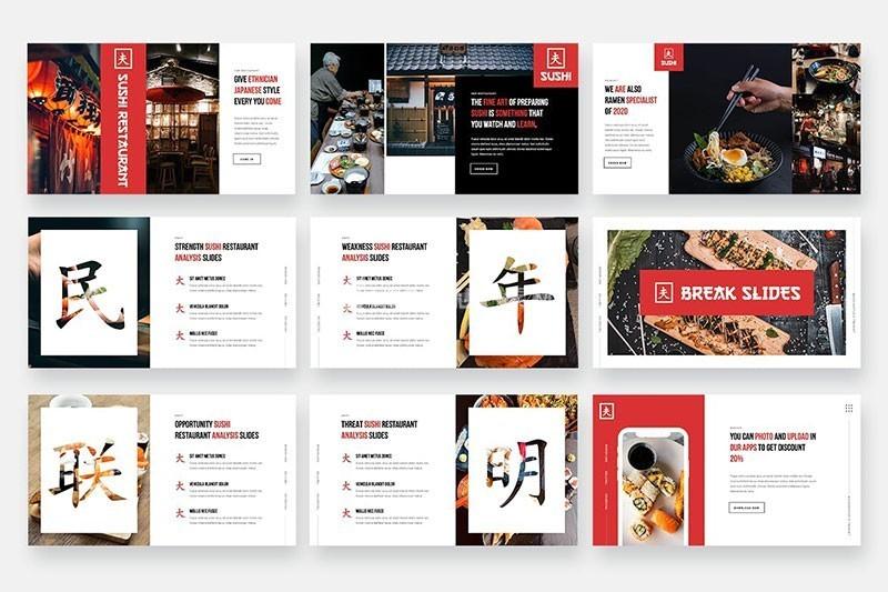 日式美食PPT模板红黑白系40P - LOGO标兵-专业设计平台-海量素材资源-LOGO标兵-专业设计平台-海量素材资源