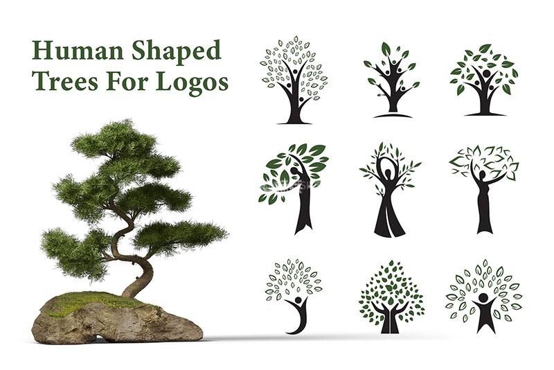 创意人形树木Logo标志模板，AI PSD源文件 - LOGO标兵-专业设计平台-海量素材资源-LOGO标兵-专业设计平台-海量素材资源