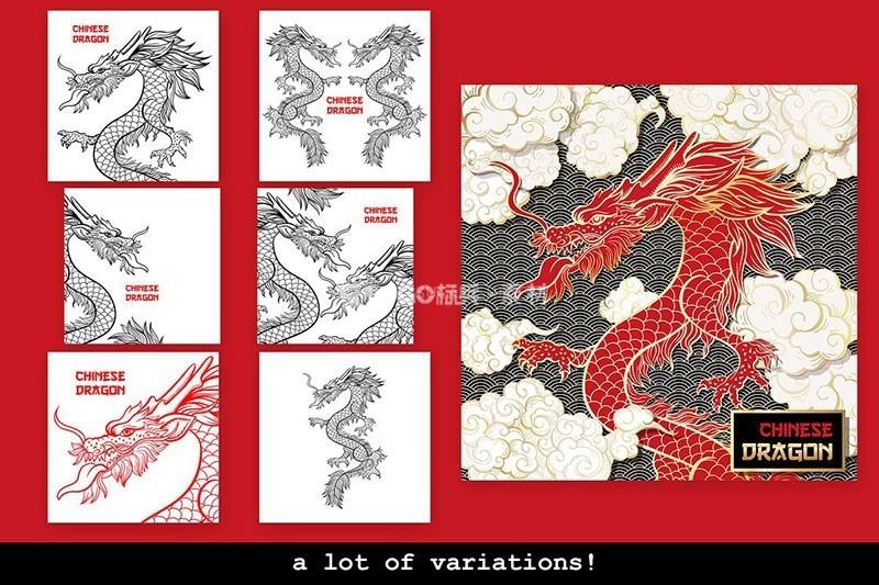传统龙纹祥云矢量图案【AI源文件】 - LOGO标兵-专业设计平台-海量素材资源-LOGO标兵-专业设计平台-海量素材资源