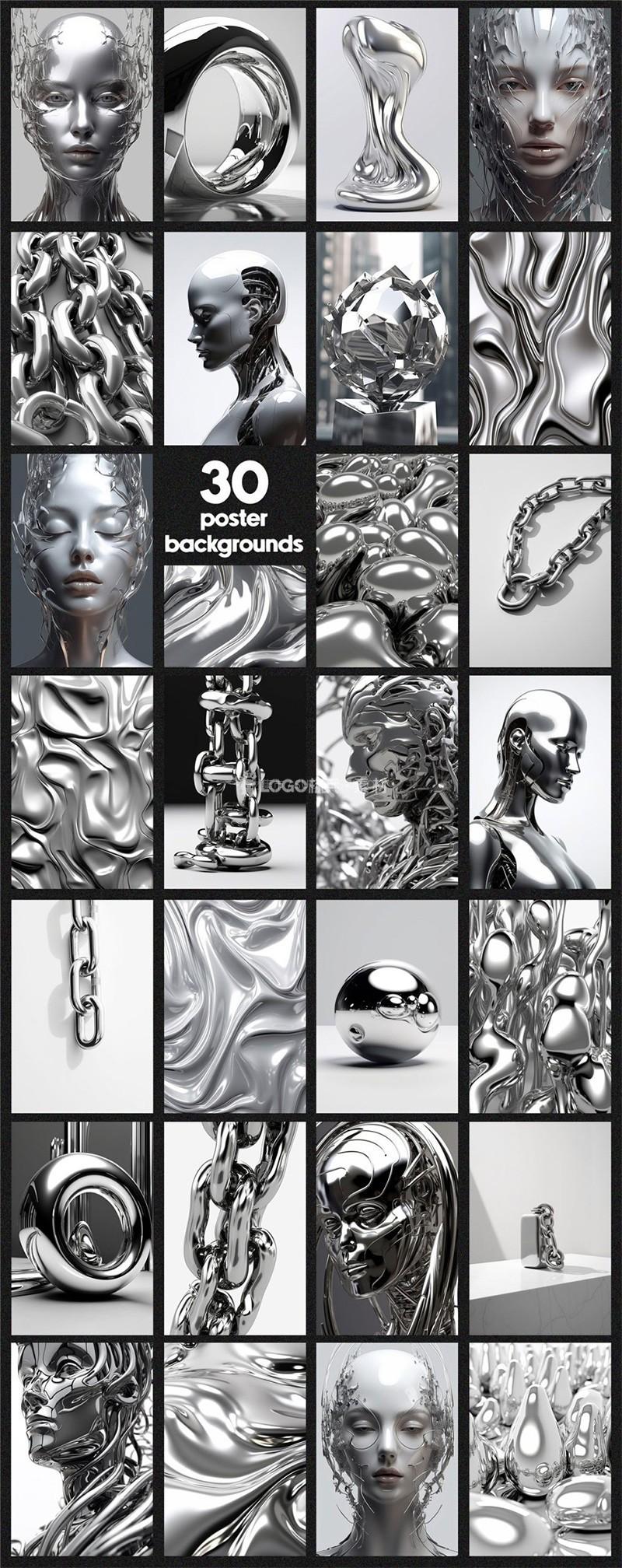 高清3D液态金属镀铬Y2K艺术图形素材PNG200+ - LOGO标兵-专业设计平台-海量素材资源-LOGO标兵-专业设计平台-海量素材资源