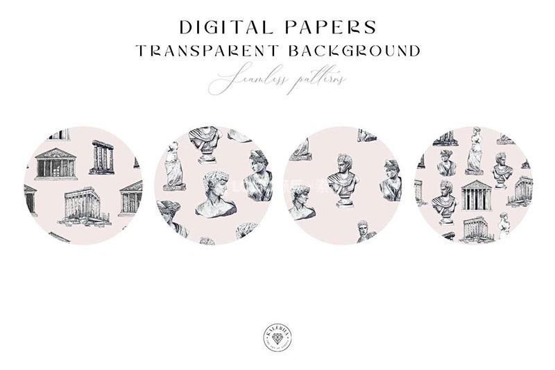 4种高品质复古希腊建筑图案 PNG PAT格式-LOGO标兵-专业设计平台-海量素材资源